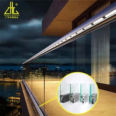Glas Balkongsräcke Aluminium U-kanaldesign